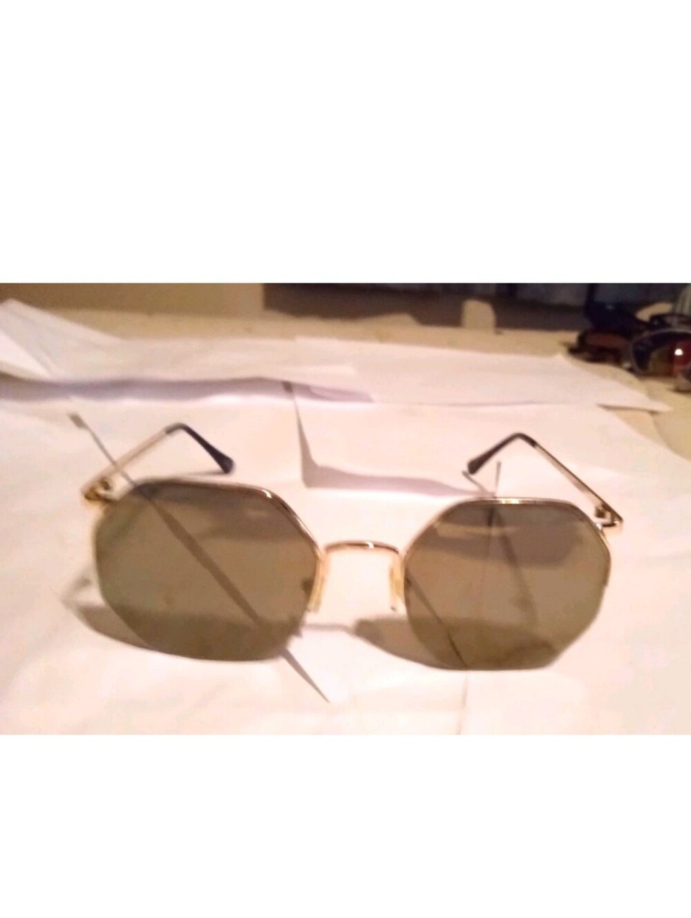 Men's Geometric Octagon Sunglasses Gold Metal Frame Gray Tinted Lens 9042
